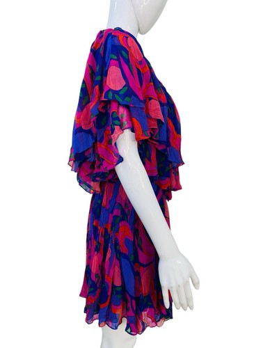 Isabel Marant Femmes Amelie Abstrait Imprimé Volants Court Mini Robe Taille M - Photo 12 sur 18