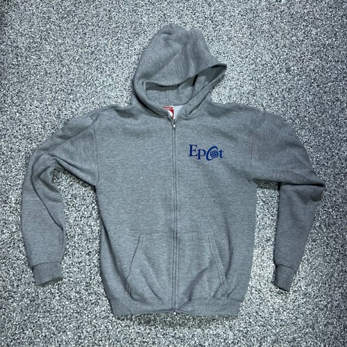 Disney Mickey Inc Epcot Zip Hoodie Men's M Gray Vintage 90s World Showcase USA