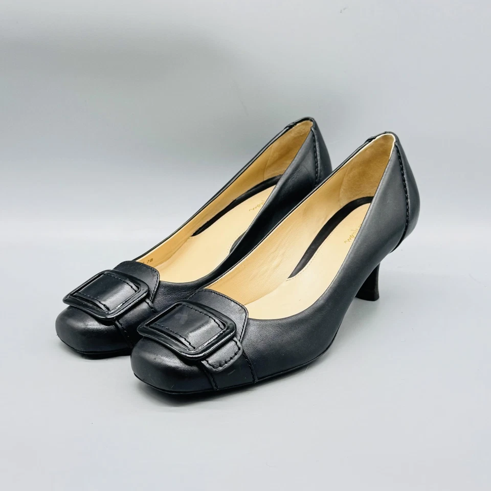 Женские туфли-лодочки Cole Haan 7 черные кожаные с пряжкой квадратный носок каблук котенка винтажные - Изображение 4 из 4