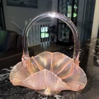 Vtg Fenton Velva Rose Iridescent Stretch Glass Cloverleaf Basket 75 Anniversary