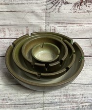 Heath Ceramics Vintage Stoneware Set of 4 Slot Ashtrays Dark Olive Green