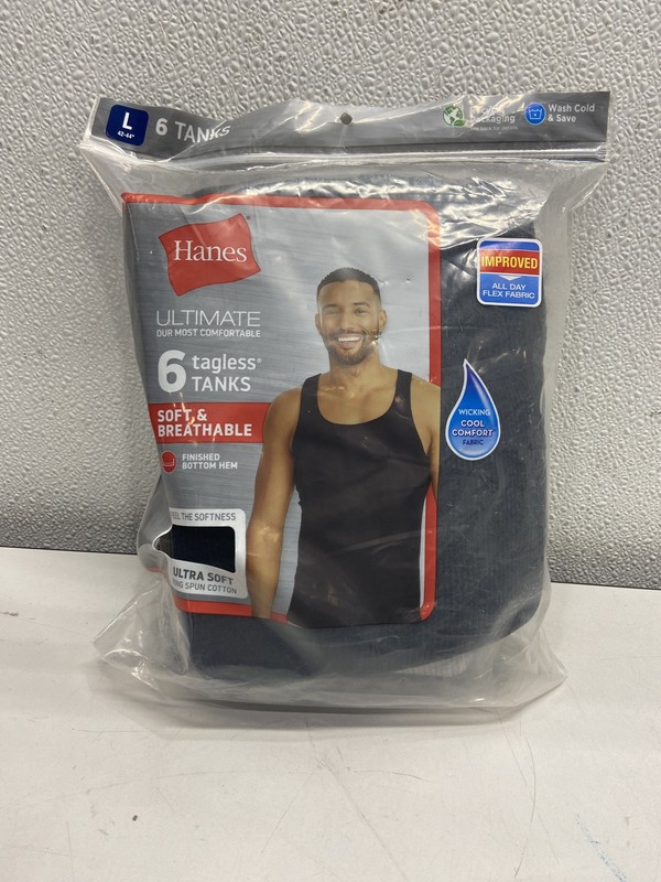 Hanes Mens 6 Pack Ultimate Tagless Tanks Size L Black/Grey Breathable Cotton