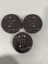 Vintage Hubbell Brown Bakelite Circular Outlets H-10459 Lot Of 3 Restoration 