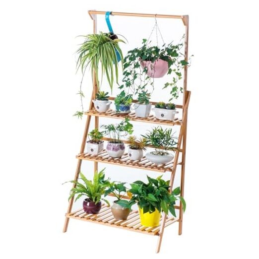 Bamboo 3-Tier Hanging Plant Stand with Wide Shelves for Flower Pots
