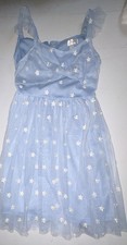 Nannette Girls Blue Daisy Tulle Dress and White Jacket Outfit Set Size 10