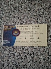 MATCH TICKET PREMIER LEAGUE WEST HAM V MAN UTD 29th dec 2007