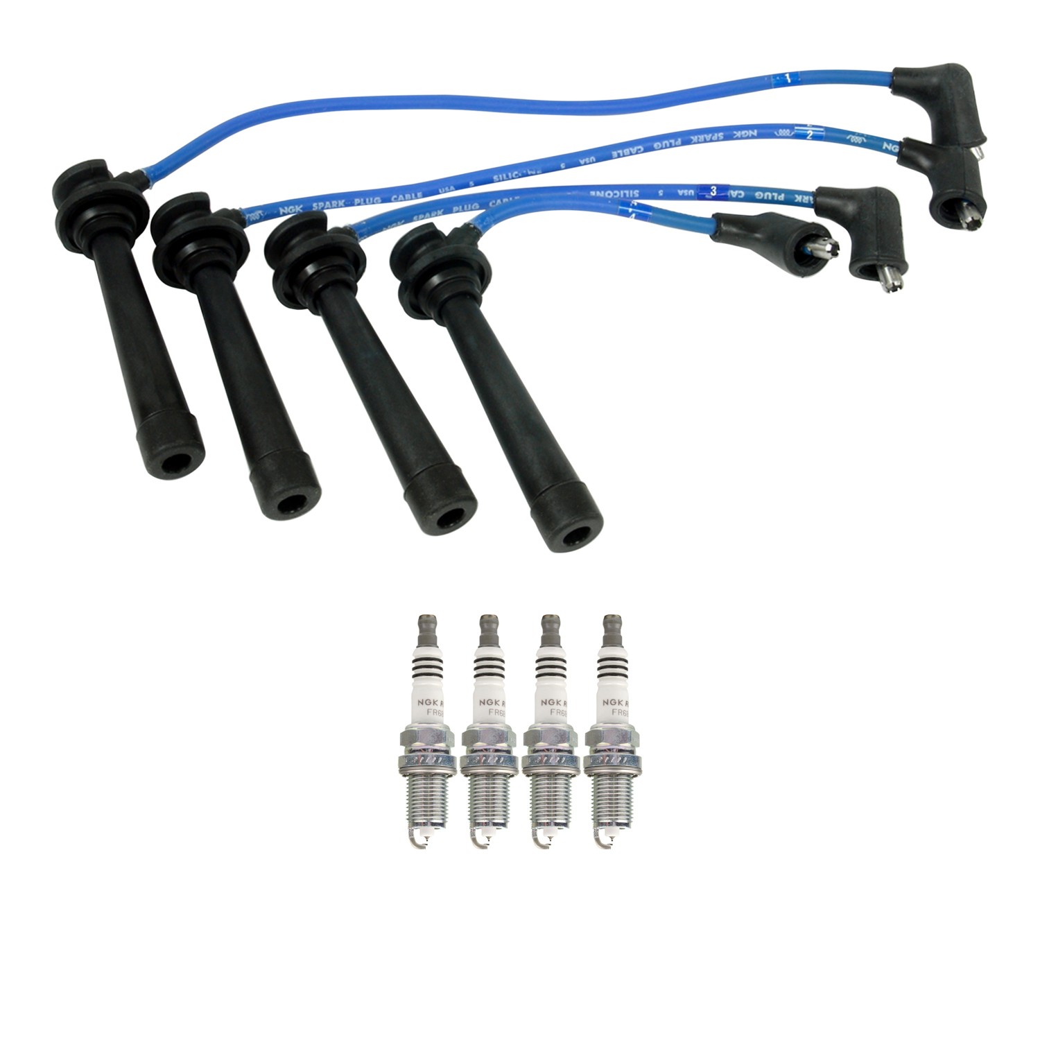 NGK 7mm Wire Set and 4 Ruthenium Spark Plug Kit For Kia Rio L4 DOHC 2001-2005