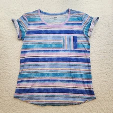 a.n.a. A New Approach T-shirt M Candy Stripes Rainbow Pocket Short Cuff Sleeves