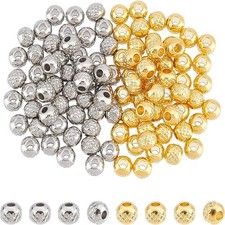 1box about 100pcs 2 colors Round Textured Spacer Beads 304 Stainless Steel Loose