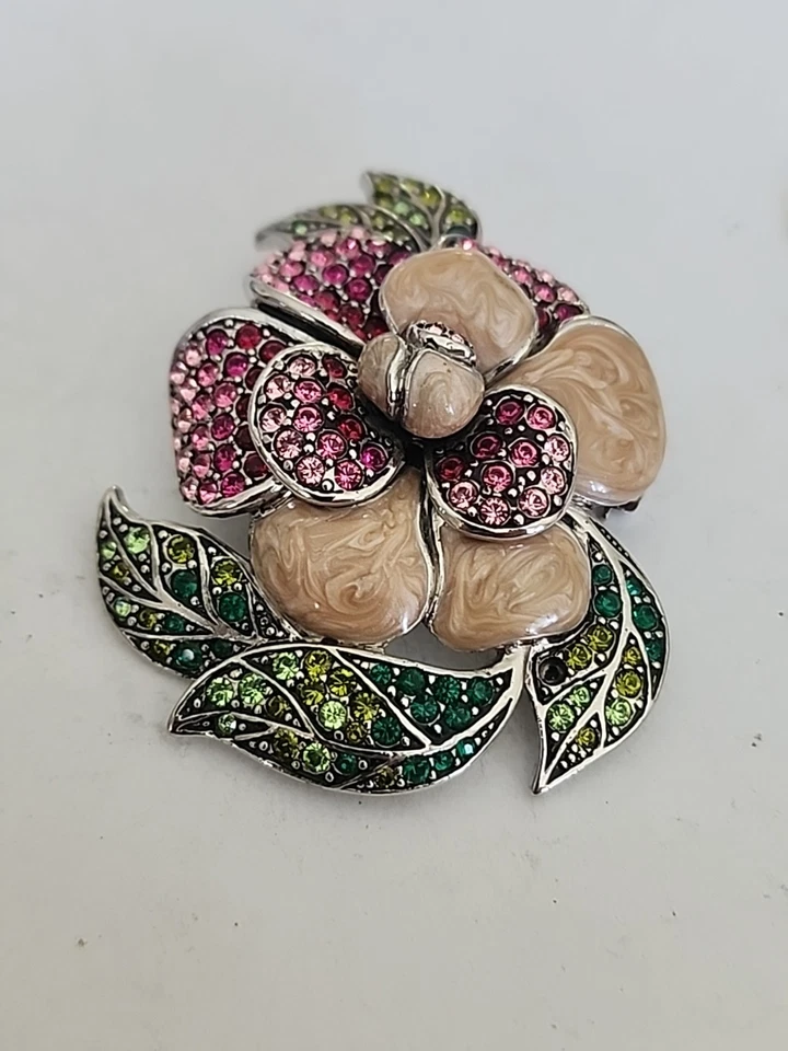 Limited 2000 Edition "Carolee" Ladybug Enamel & Rhinestones Floral Brooch - Image 3 of 4