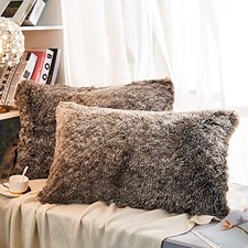 Faux Fur Decorative Throw Pillow Shams 2 26" x 20" Pack of 2 Ombre Dark Grey