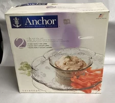 Anchor Hocking Savannah 2 Pc Chip and Dip Set Clear Glass, Vintage