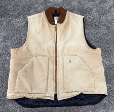 VTG Carhartt V01 BRN Duck Canvas Work Vest Mens XL Quilt Lined Brown Faded Zip