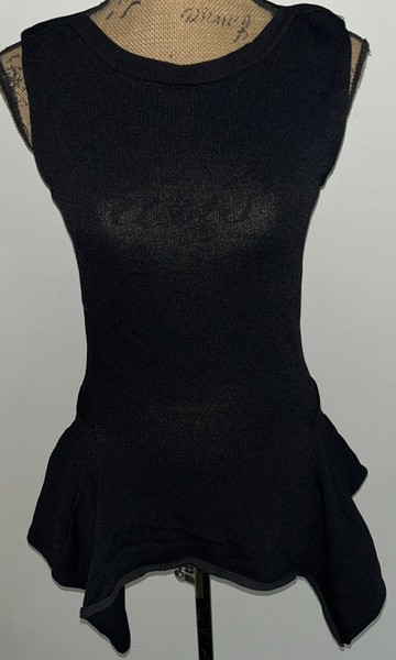 Seed Heritage Women’s Sz S Knit Stretch Sleeveless Peplum Black Top Office VGC