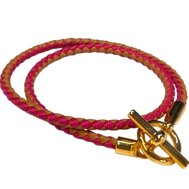 HERMÈS HERMES Grenandouble Tour accessorio bracciale 2 file GP pelle rosa marrone Ex+