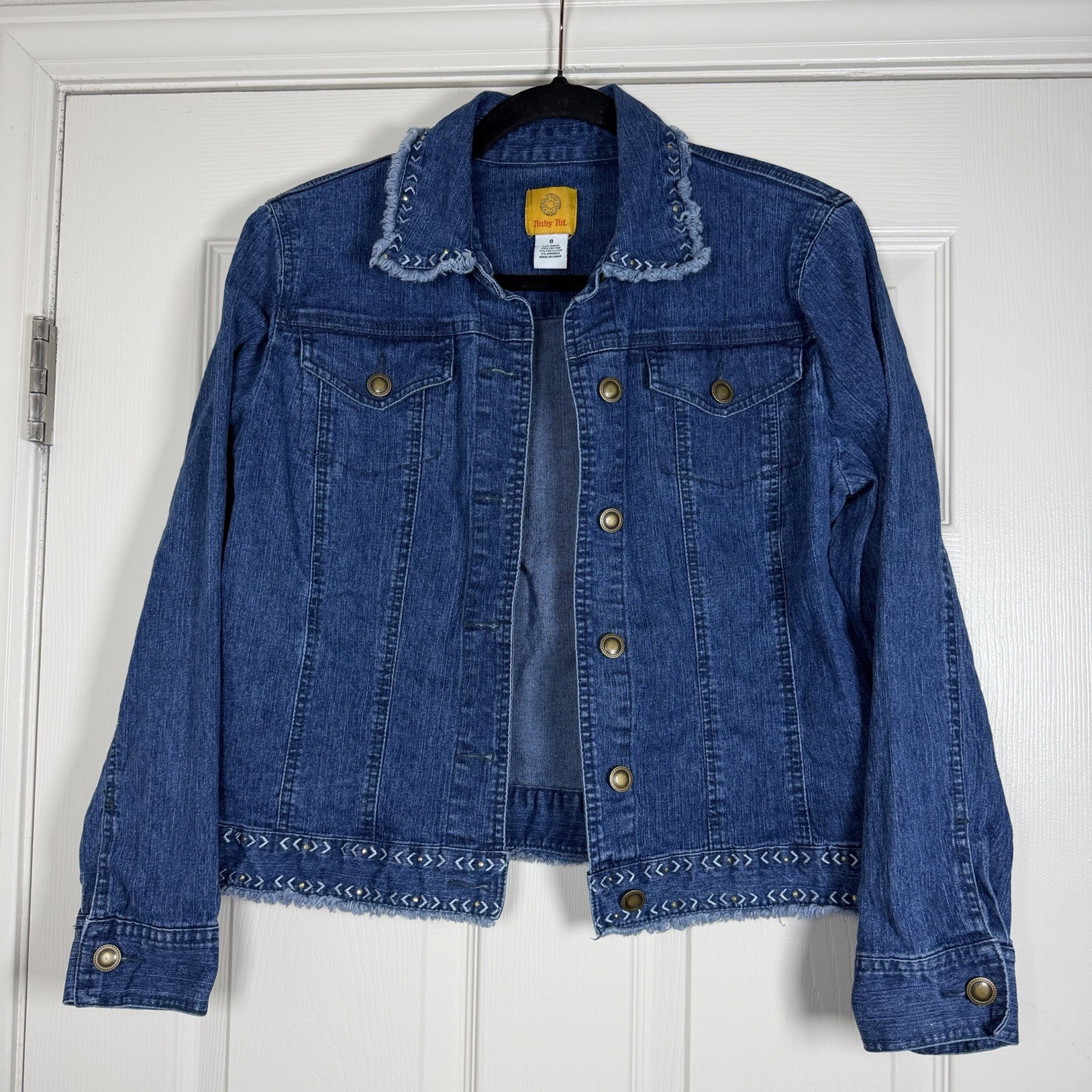 Ruby Rd. Western/Boho Denim Jacket Embroidered Rh… - image 1