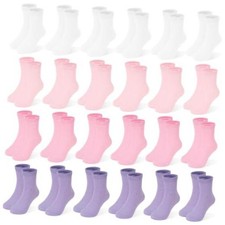 24 Pairs Girls Solid Crew Socks, Kids School Uniform 4-7 Years 1 Pink white