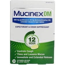 Mucinex DM 12-Hour Expectorant and Cough Suppressant Tablets, 20 Count