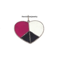 Pink Enamel Pave Diamond Handmade Victorian Heart Shape Pendant Gift For Women