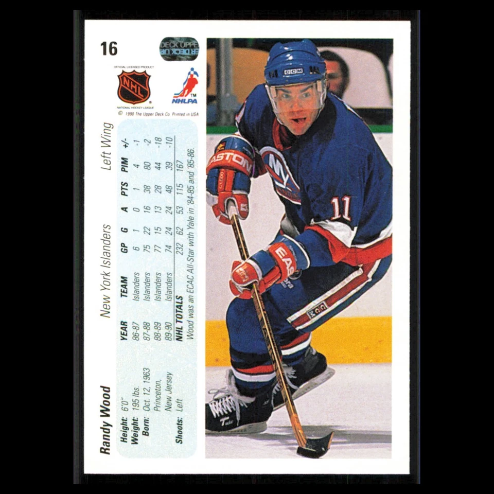 Randy Wood #16 1990 Upper Deck New York Islanders Hockey Card NHL NM - Image 2 of 3