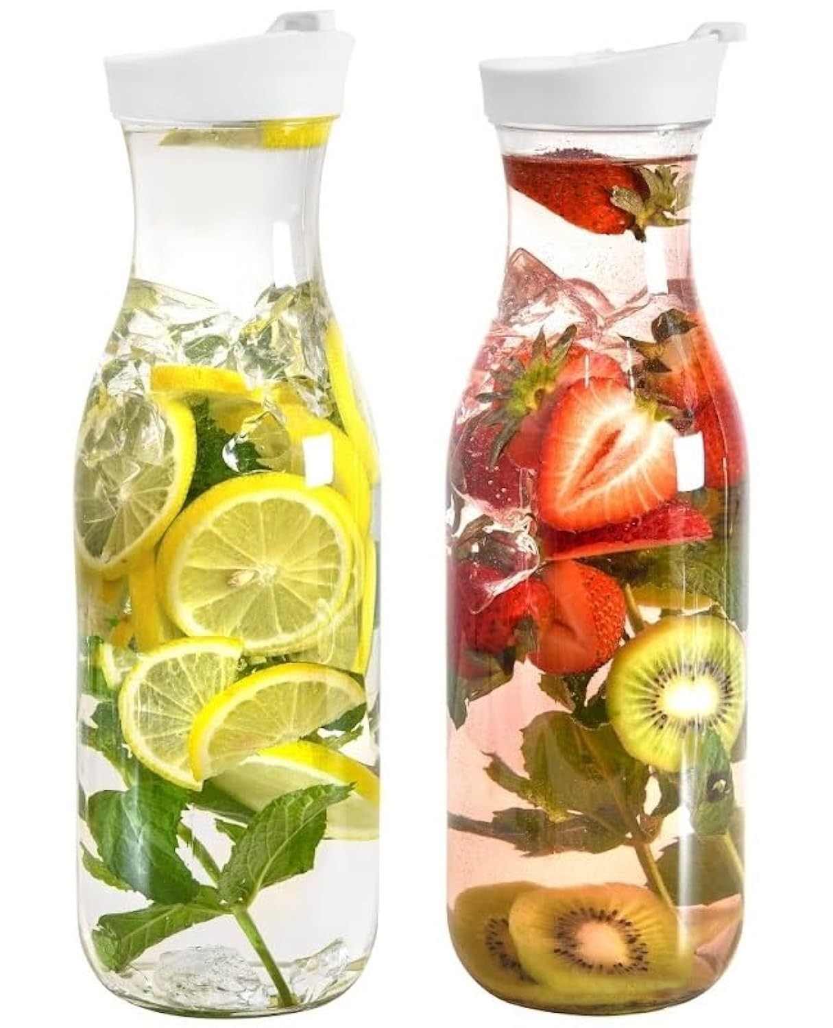 Round Carafe Pitcher 50Oz, 2 Pack Drink Dispenser, Bpa Free, Plastic,Clear