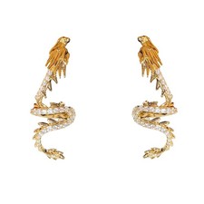 Dainty Dragon Cuff Wrap Climber Earrings for Women CZ Mythical Creatures Animal