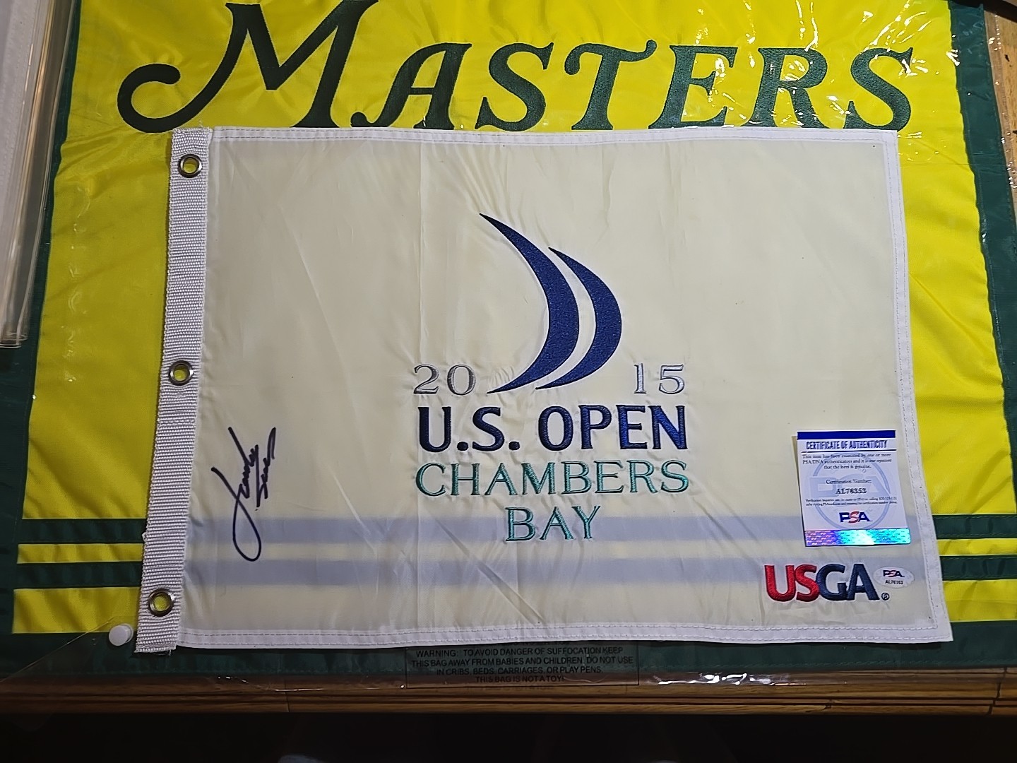 Jordan Spieth Autographed Signed 2015 US Open Flag Chambers Bay Auto PSA DNA 