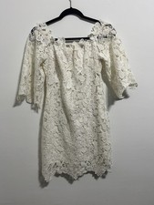 ASTR The Label White Lace Off-Shoulder Dress Women’s M – Floral Crochet Overlay