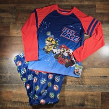 Super Mario Kart Pajamas Kids XL 14/16 2 Piece Set Nintendo NWT Mario Bowser