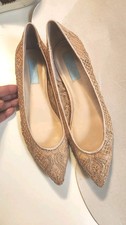 Betsey Johnson Women's Beige Lace Pointed Toe Slip-On Flats Textured US 8
