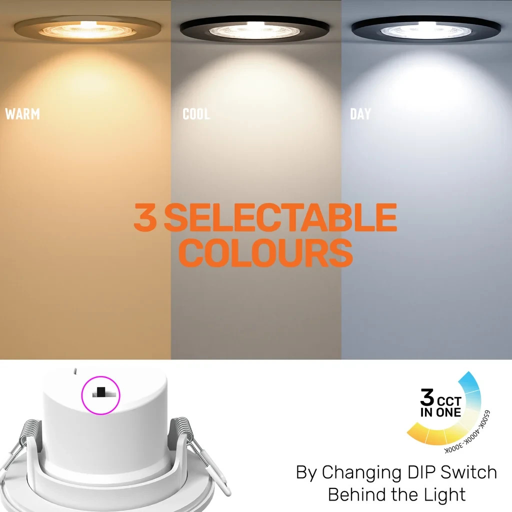 LED Downlight Recessed Ceiling Spotlight 6W 3CCT IP44 Dimmable Chrome