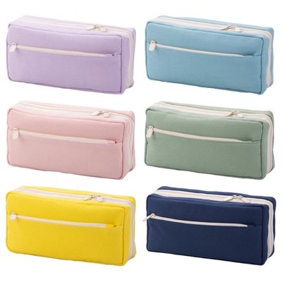 Large Capacity Pencil Case Multifunction Canvas Compartments Pen Pencil Pouch