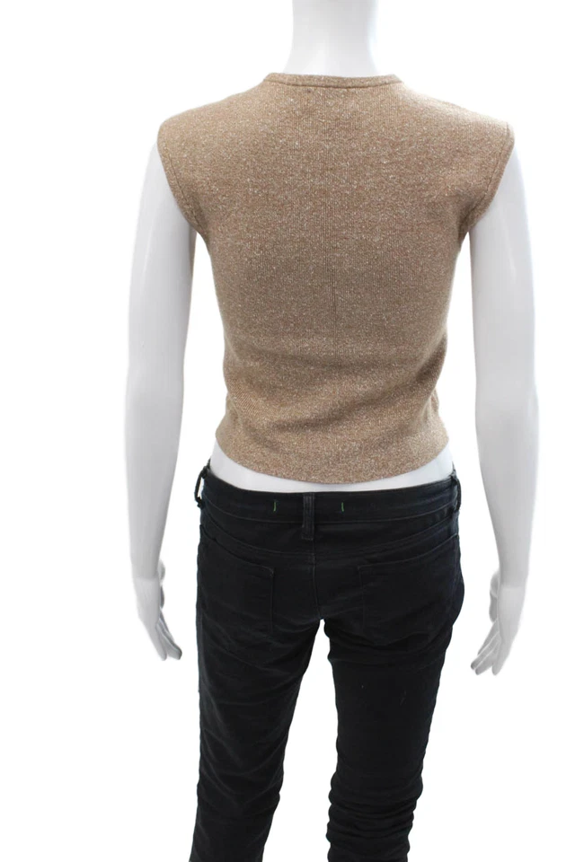 Camiseta sin mangas J Crew para mujer recortada cuello alto beige talla XS Foto 3 de 4