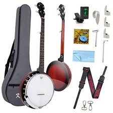 5 String Resonator Banjo,Professional Sapele Backs Starter Kit Full Size Banjo