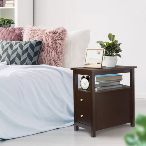 End Table Narrow Accent Side Table with 2 Drawer Storage for Bedroom Black/Brown - Picture 6 of 17
