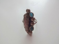 Vtg Native American Navajo Sterling Silver Blue Green Turquoise Size 6 Ring