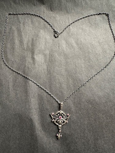 Gorgeous Antique Sterling Silver Victorian Necklace - Pendant w Marcasite stones - Picture 4 of 6