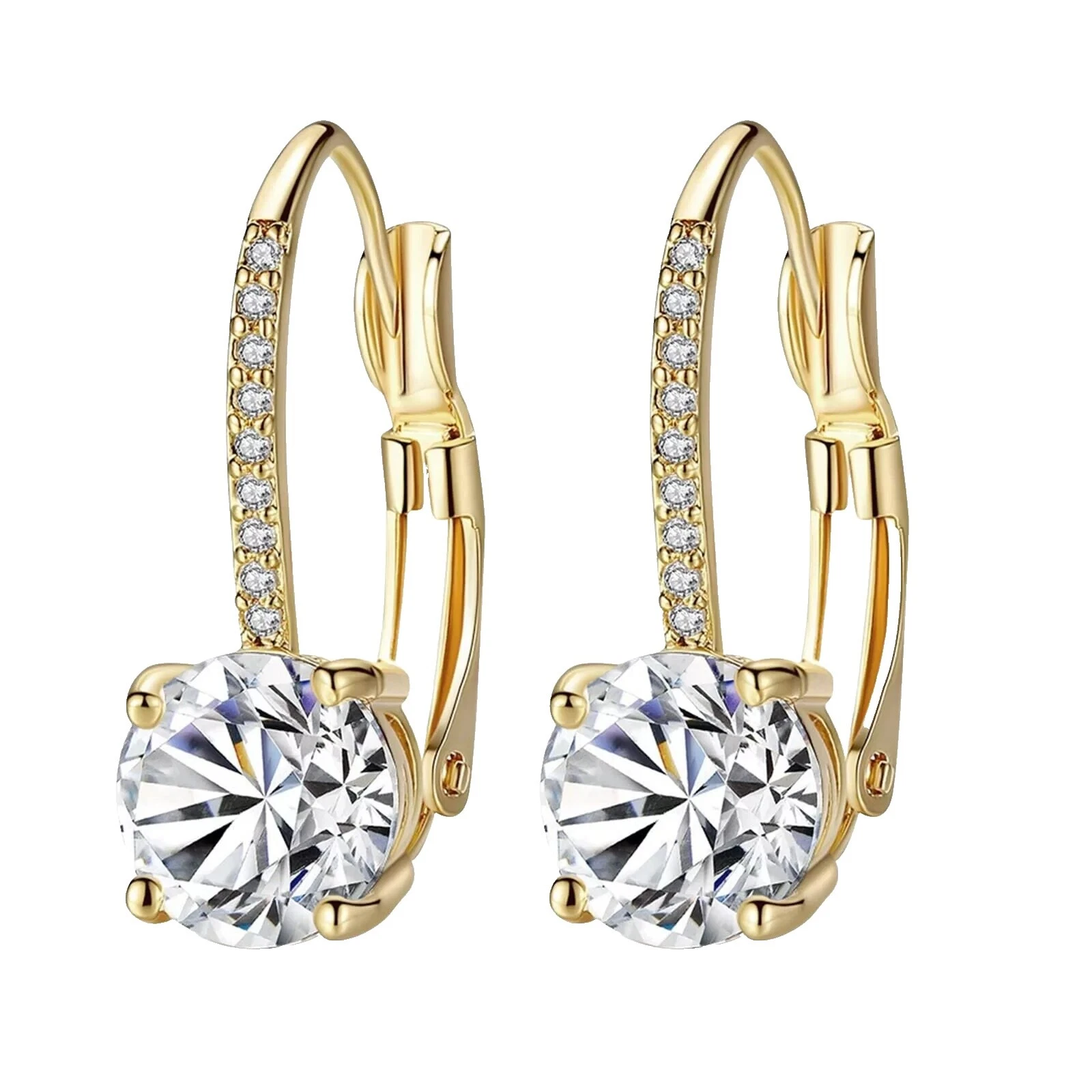 Circonita Cúbica Pendientes de Moda Aro Chapado en Oro Amarillo