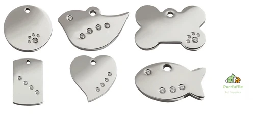 RED DINGO ENGRAVED DOG / CAT IDENTITY TAGS PERSONALISED SWAROVSKI CRYSTAL ID