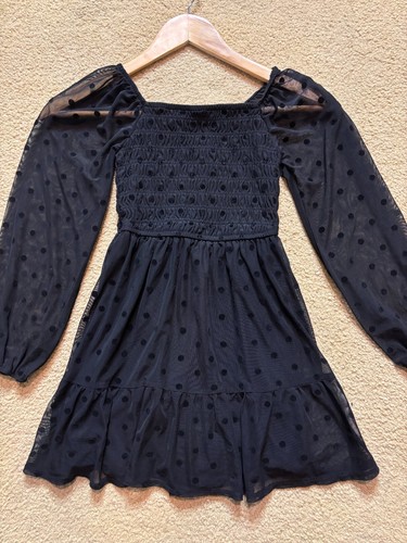 Art Class Target Smocked Black Puff Sleeve Milkmaid Peasant Babydoll Dress S 6/7 - Picture 2 of 3