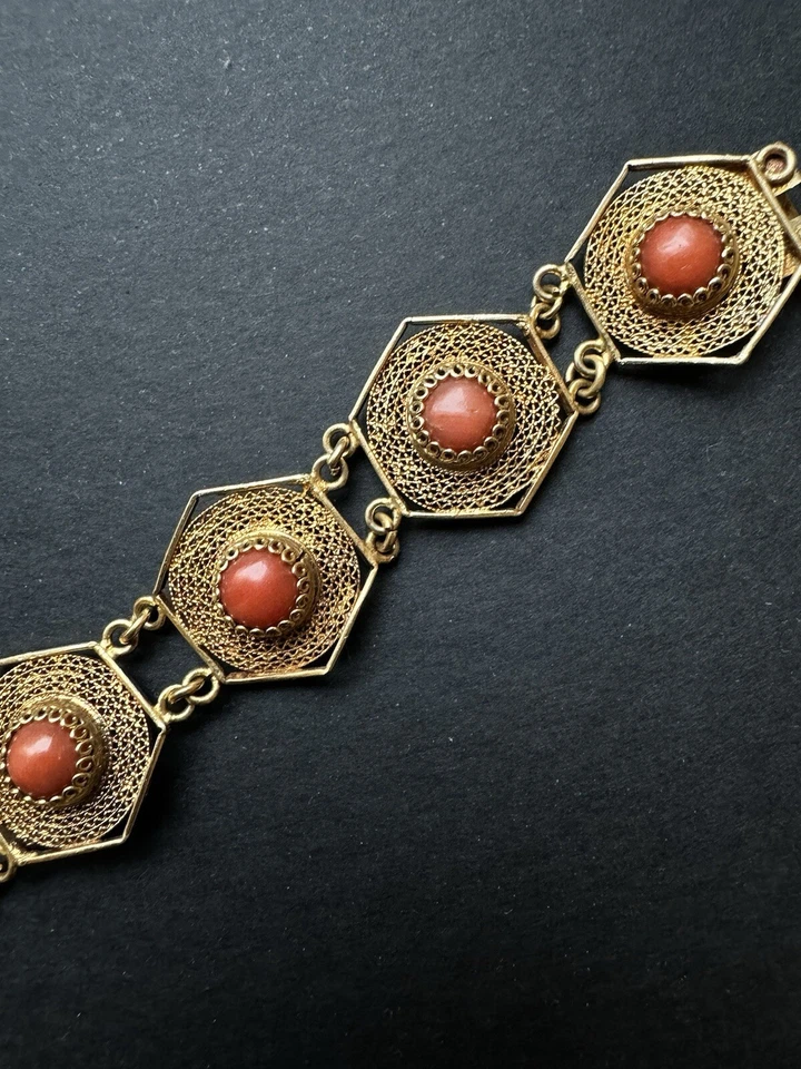 Parure Corallo Argento Filigrana Anello Bracciale - Immagine 3 di 4