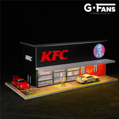 G-FANS 1:64 Diorama with LED Light KFC/McDonald's w/Parking Lots