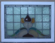 VICTORIAN ENGLISH STAINED GLASS WINDOW TRANSOM PRETTY FLORAL 30 1/4" x 22 3/4"