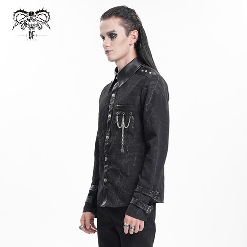 Devil Fashion Men Black Gothic Punk Long Sleeve Shirt Slim Fit Blouse - Picture 3 of 28