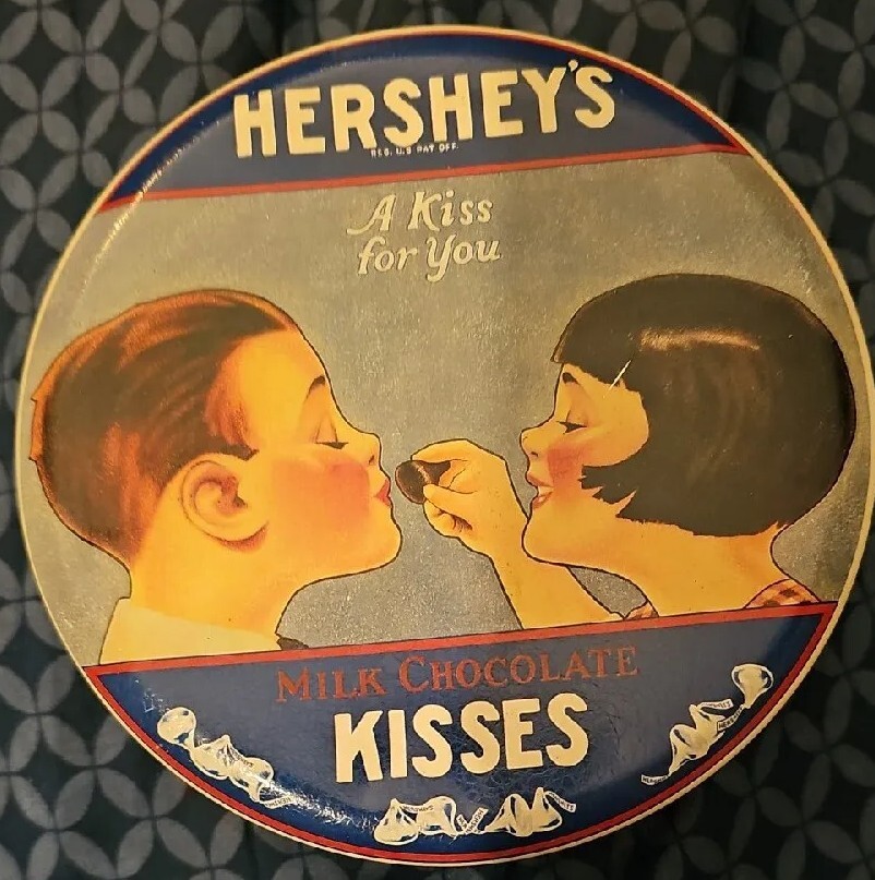 Vintage 1982 Hershey's Milk Chocolate Kisses Tin Can Boy Girl A