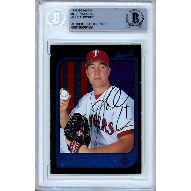 R.A. Dickey signiert 1997 Bowman International #81 Beckett BAS Rangers Autogramm