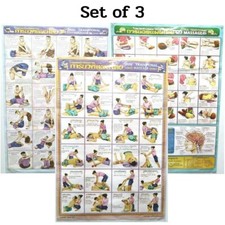 Body Massage Poster Wall Chart Thai Traditional Teaching Relaxation Set of 3 pc