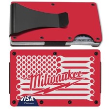 Custom Milwaukee Tool Flag Engraved Titanium Carbon Red RFID Blocking Wallet D7