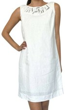 LELA ROSE Ann Taylor Loft White Linen Dress Sleeveless Beaded Neck Shift Sz 0