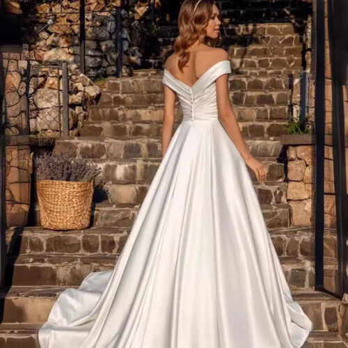 Edle elegante Fleck Brautkleider Schulterfrei Rückenlos V-neck Braut Ballkleid - Bild 5 von 12